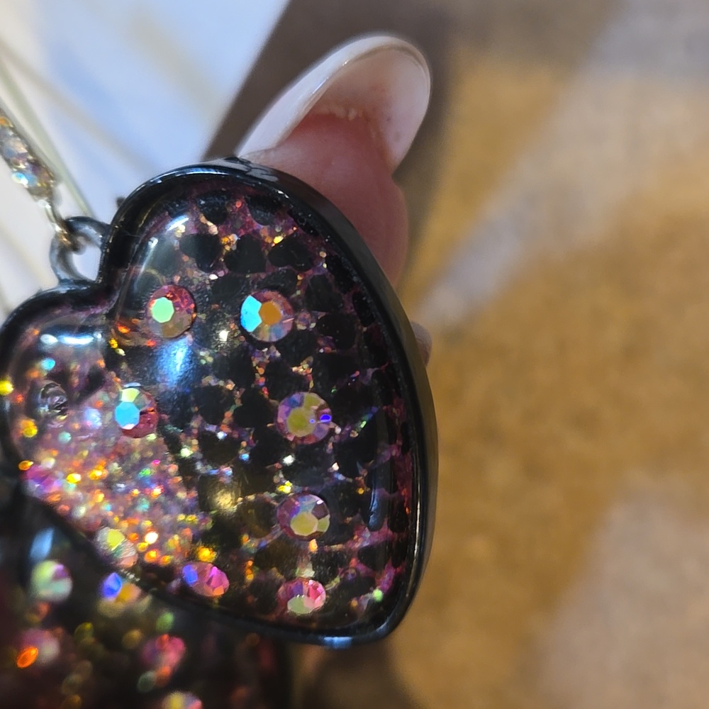 Betsey Johnson Glitter Heart Dangle Earrings - Picture 8 of 8